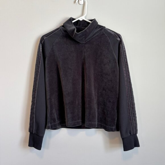Adidas Women's Size Medium Sweater Velour Mock Neck Cropped Black Loungewear - Picture 1 of 10
